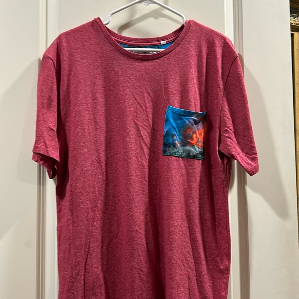 On The Byas mens crewneck T-shirt Tie Dye Pocket short sleeves size L red